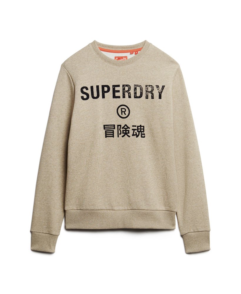 werkkledinglogo vintage crew sweatshirt in beige met bruine spikkels.