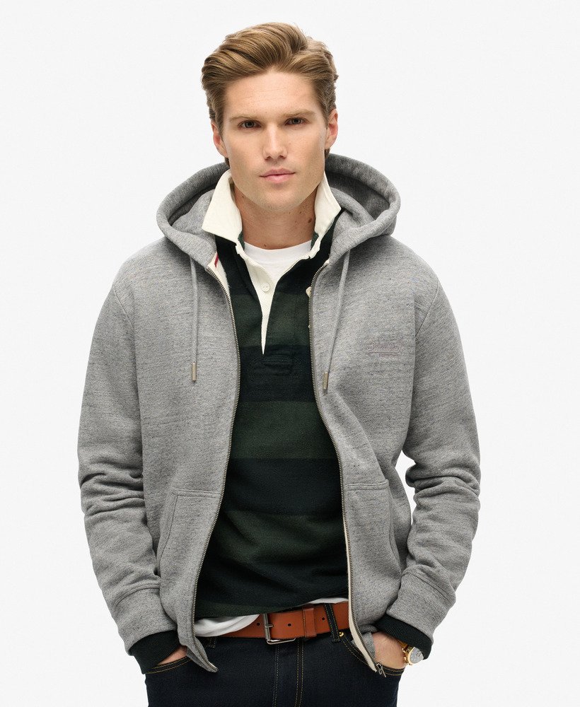 essential logo zip hoodie in donkergrijs gemêleerd