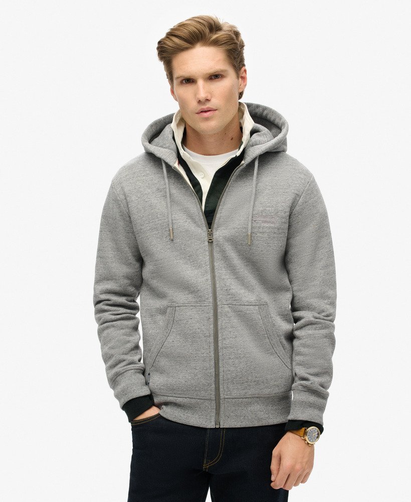 essential logo zip hoodie in donkergrijs gemêleerd