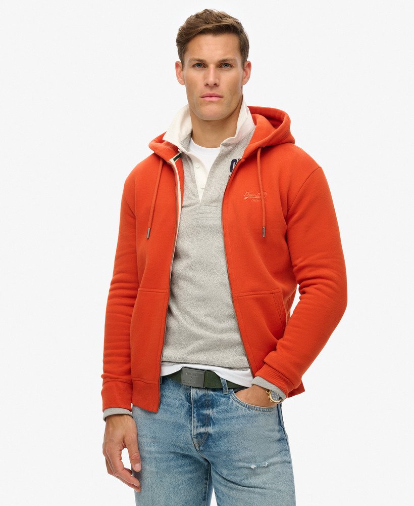 essential logo zip hoodie in denim co rust orange