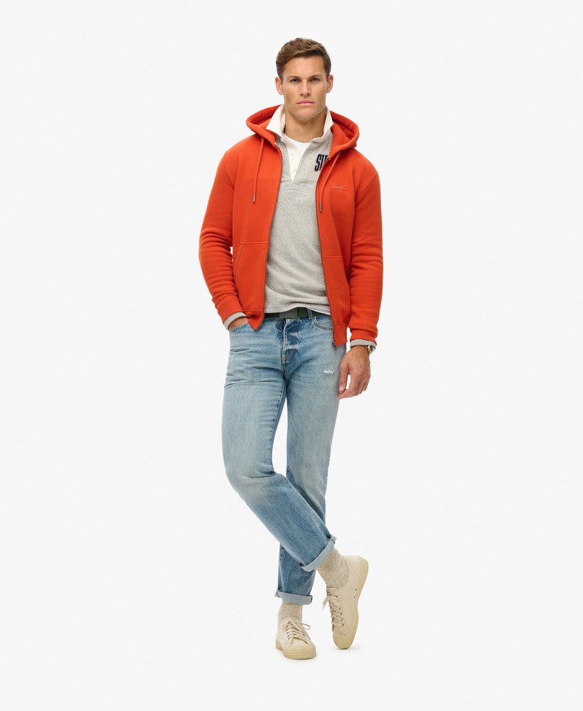 essential logo zip hoodie in denim co rust orange