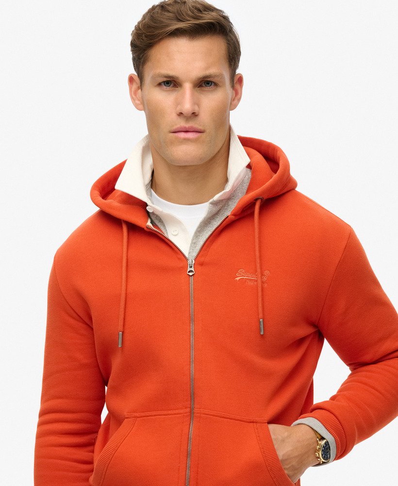 essential logo zip hoodie in denim co rust orange