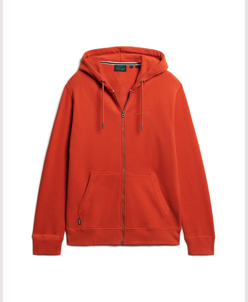 essential logo zip hoodie in denim co rust orange