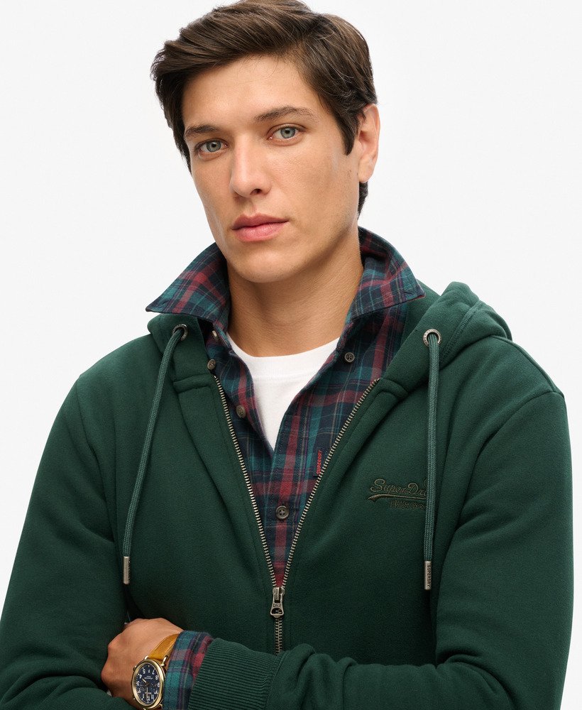 essential logo zip hoodie in bosgroen