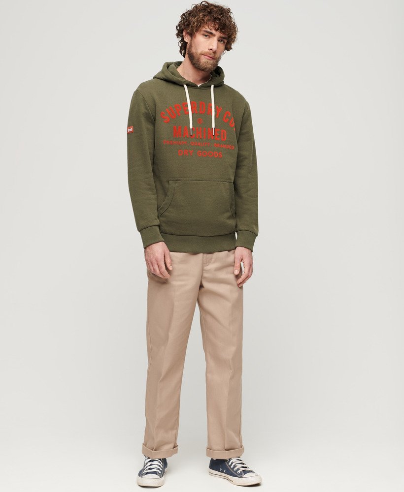 workwear flock graphic hoodie in khaki marl