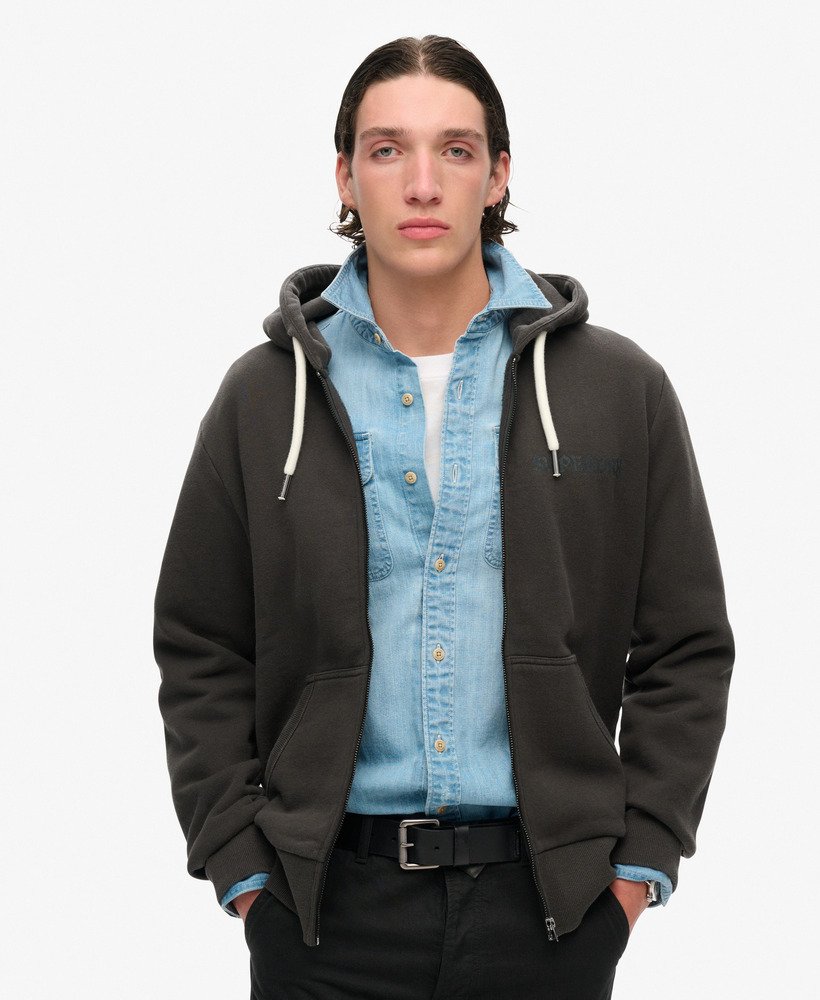 hoodie met losse ritssluiting en tattoo-print in gewassen zwart.
