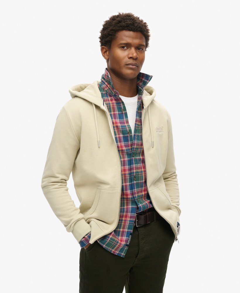 essential logo zip hoodie in light stone beige