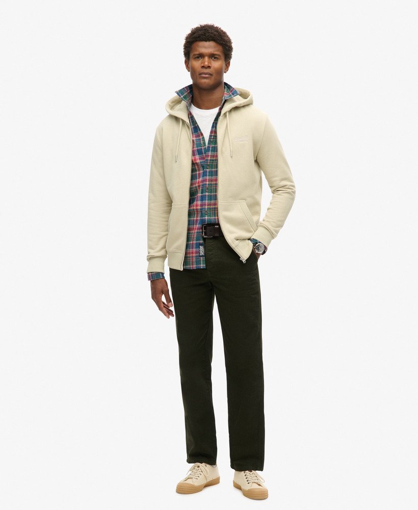 essential logo zip hoodie in light stone beige