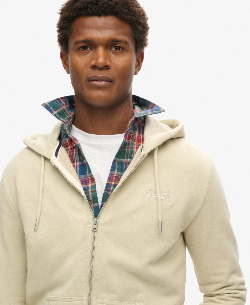 essential logo zip hoodie in light stone beige