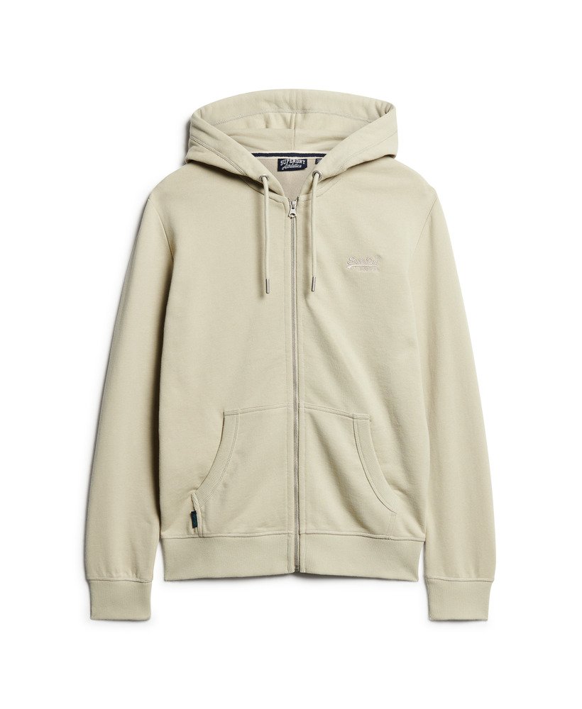essential logo zip hoodie in light stone beige