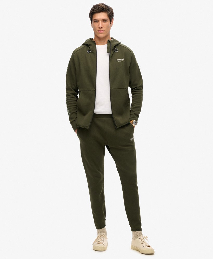 sport tech logo loose zip hoodie in army khaki