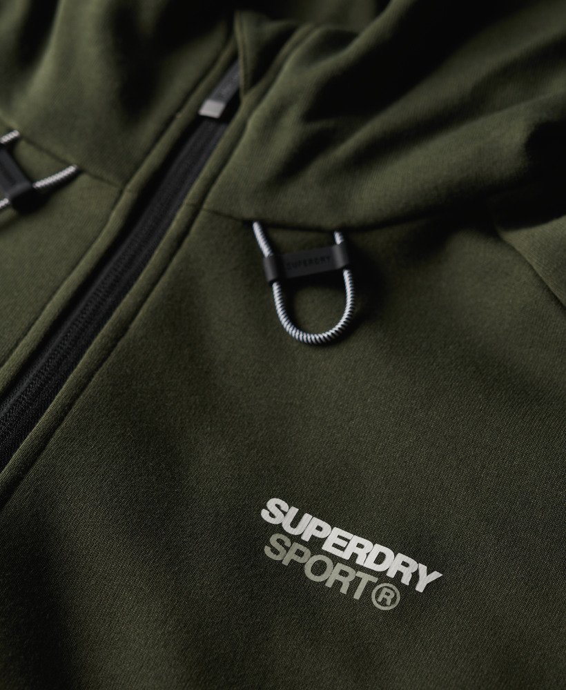 sport tech logo loose zip hoodie in army khaki