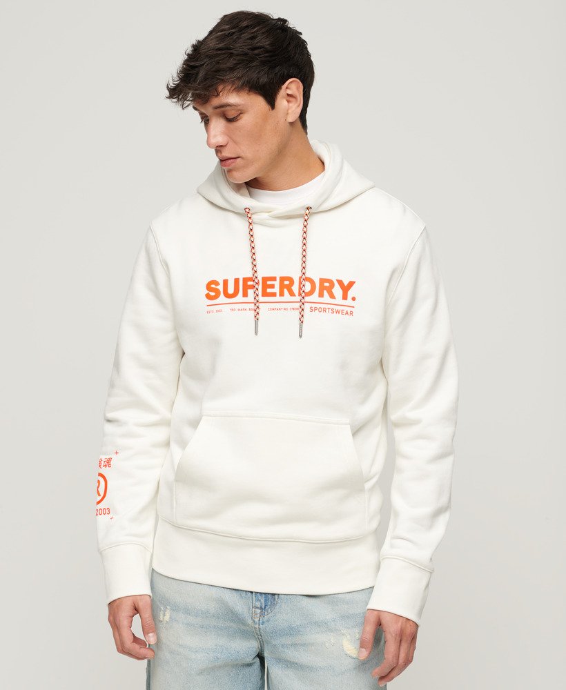 utility sport logo loose hoodie in nieuw krijtwit
