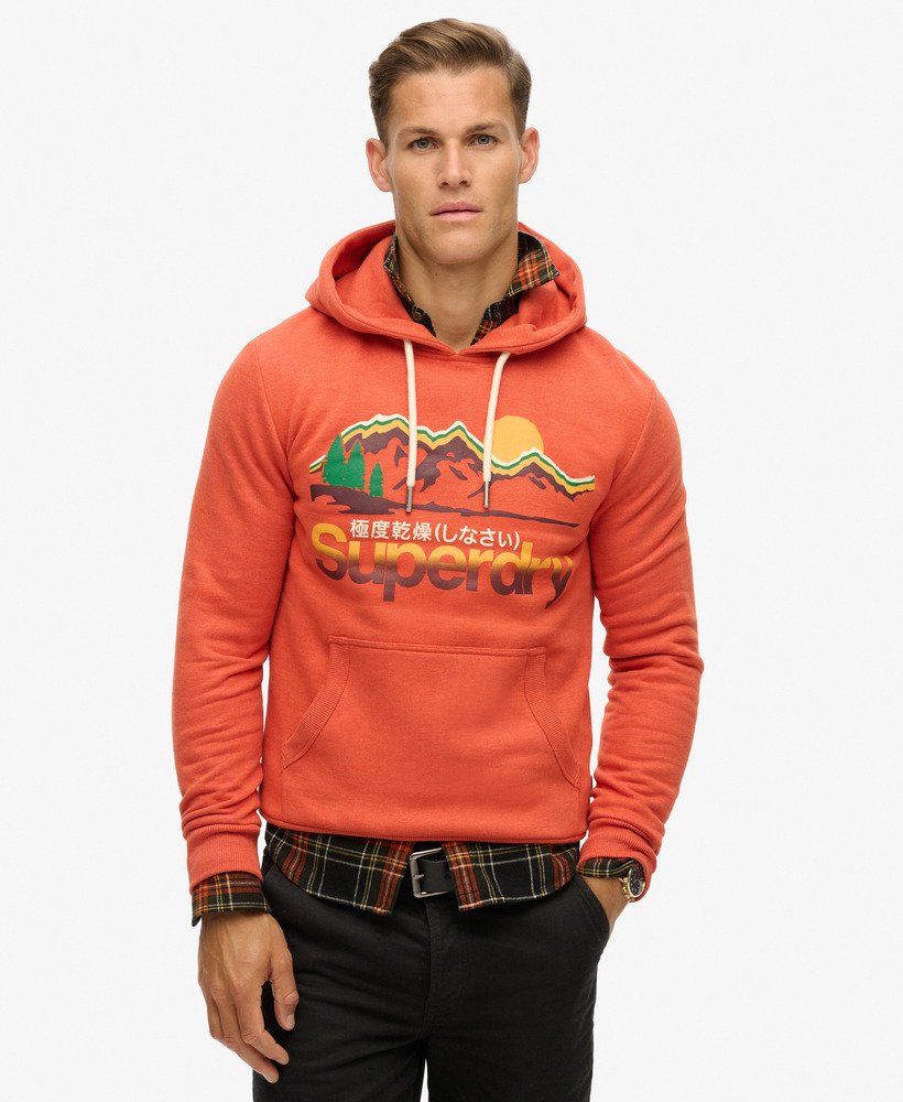 hoodie met grafische print van great outdoors in roestbruin gemêleerde kleur.
