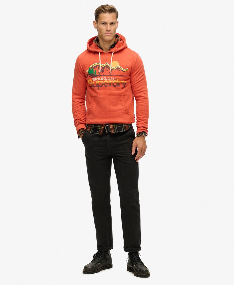 hoodie met grafische print van great outdoors in roestbruin gemêleerde kleur.