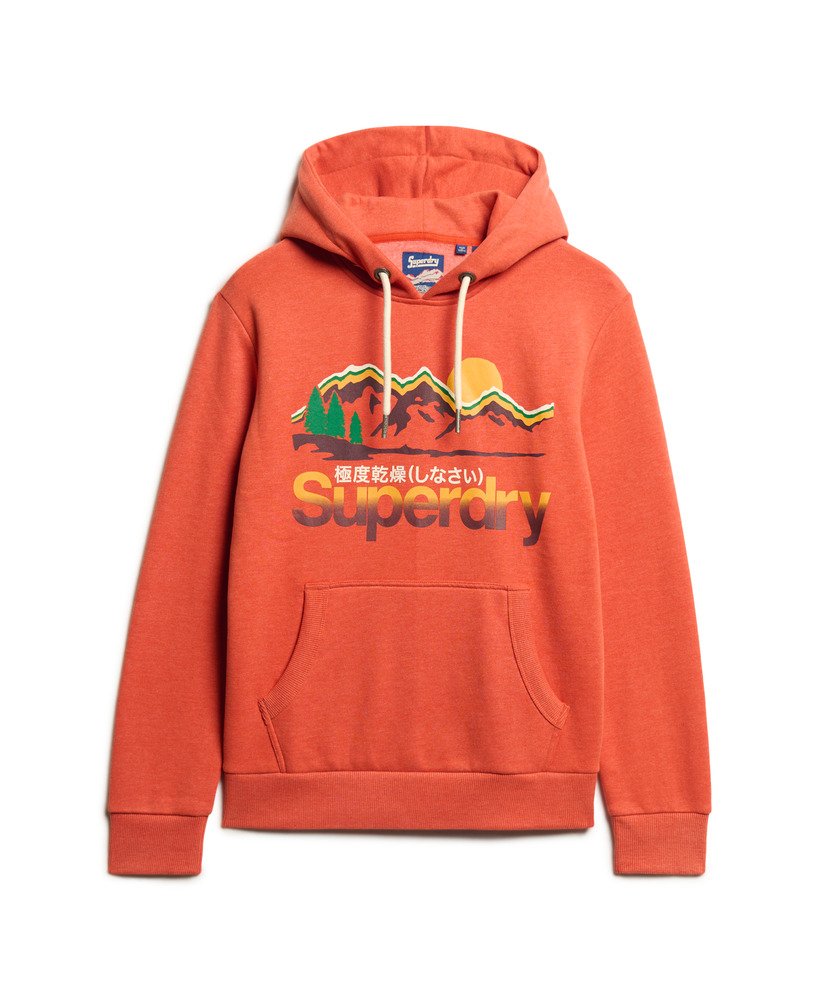 hoodie met grafische print van great outdoors in roestbruin gemêleerde kleur.