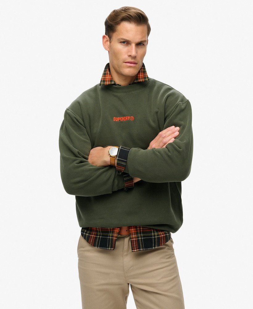 micro logo graphic loose crew sweatshirt in army khaki