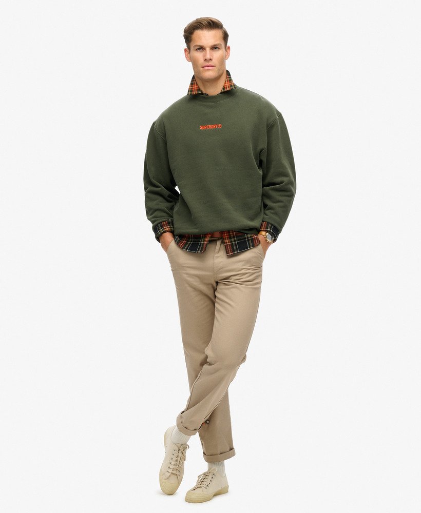 micro logo graphic loose crew sweatshirt in army khaki