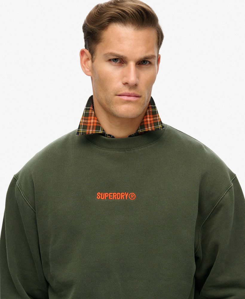 micro logo graphic loose crew sweatshirt in army khaki