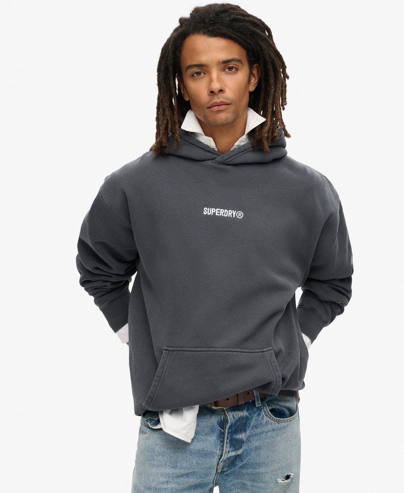 micro logo graphic loose hoodie in ebony