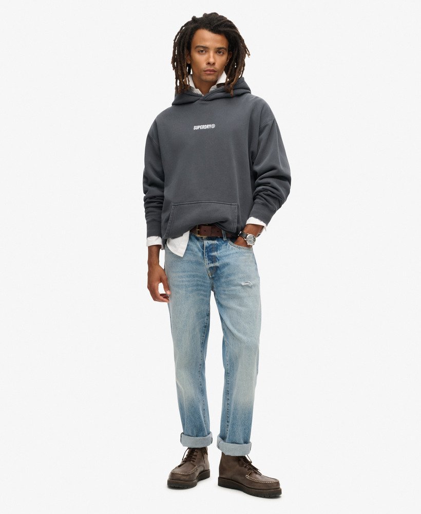 micro logo graphic loose hoodie in ebony