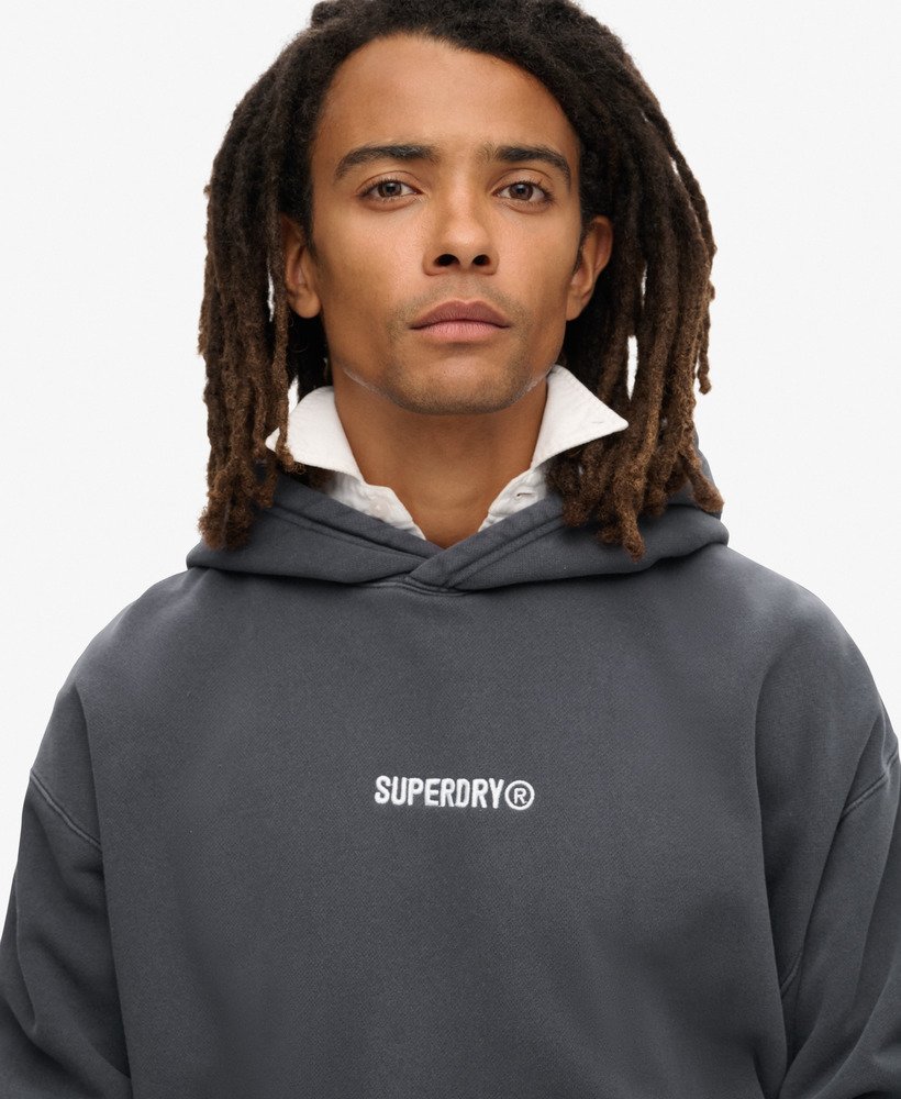 micro logo graphic loose hoodie in ebony