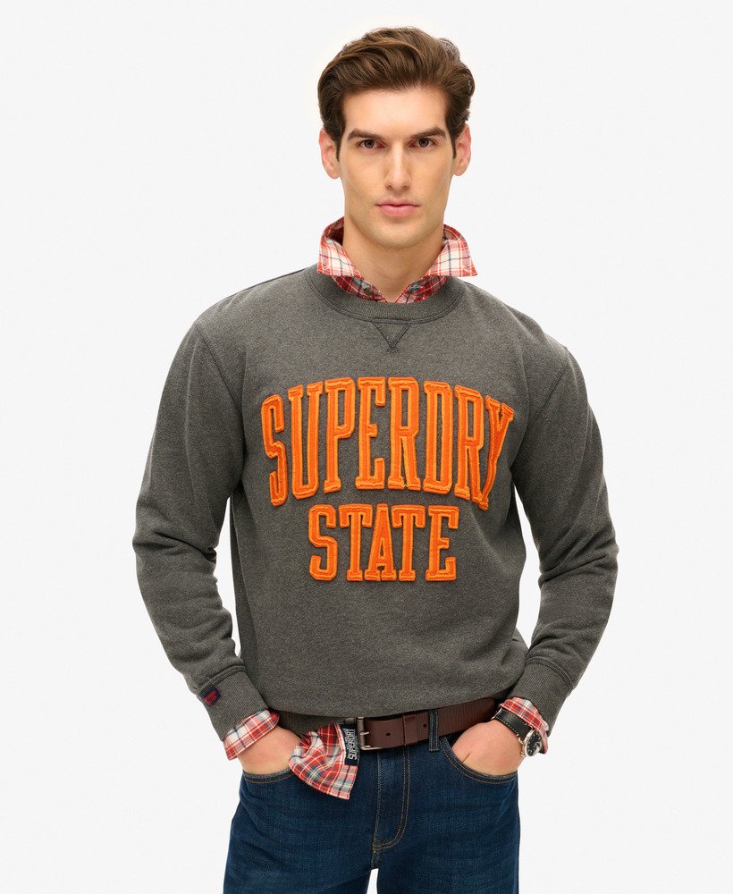 vintage sportieve crewneck sweater in antracietgrijs gemêleerd