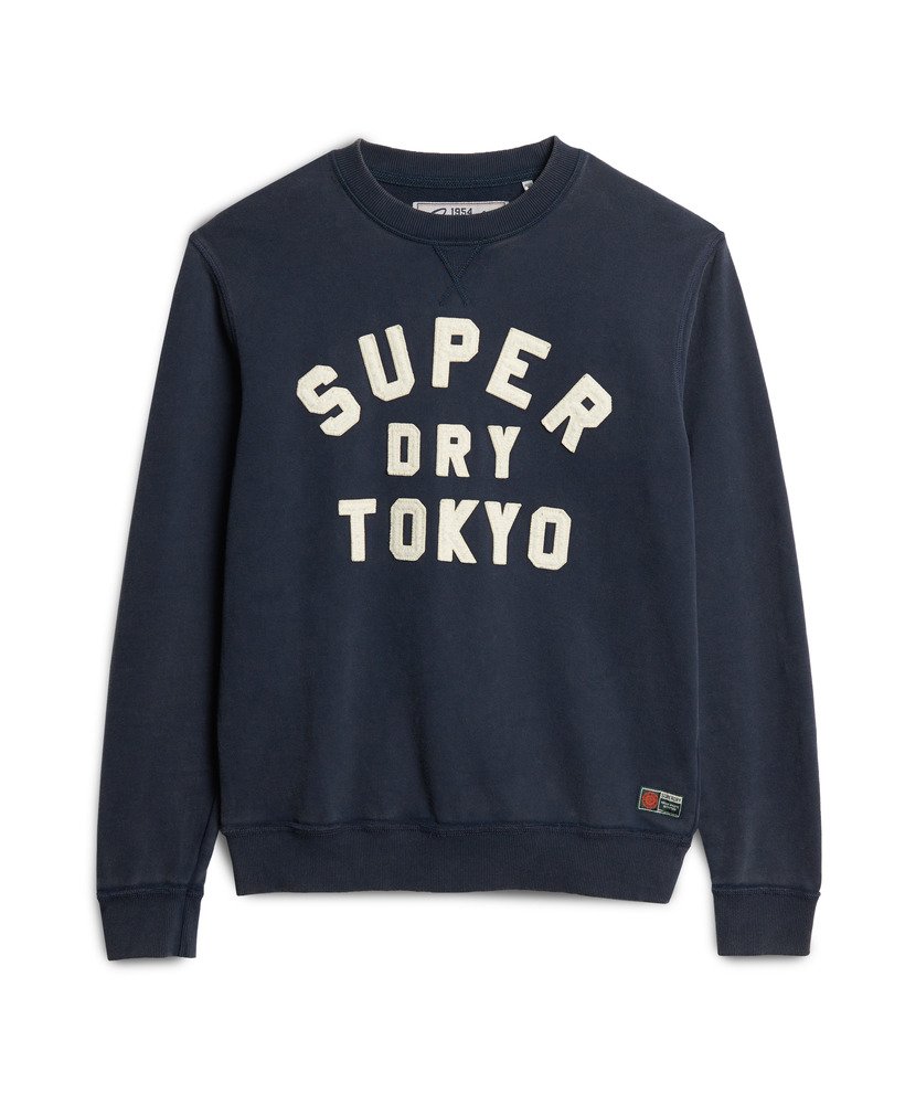 vintage sportieve crewneck sweater in diep marineblauw.