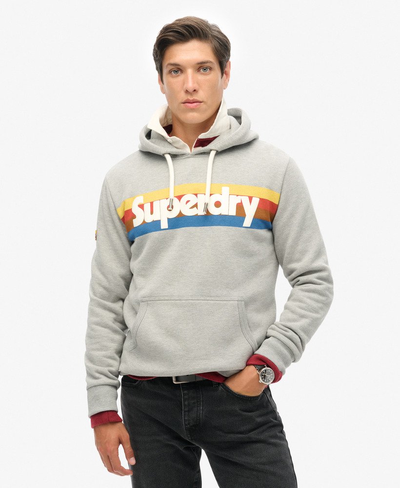 retro hoodie met streeplogo in grijs gemêleerd