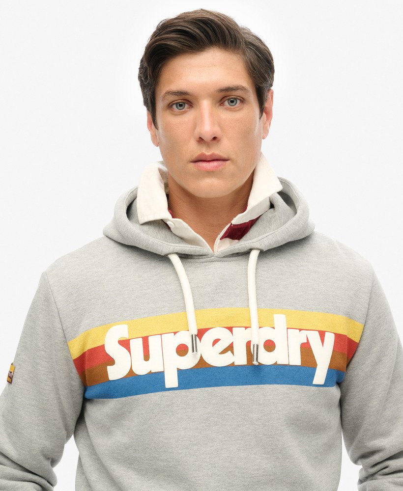 retro hoodie met streeplogo in grijs gemêleerd