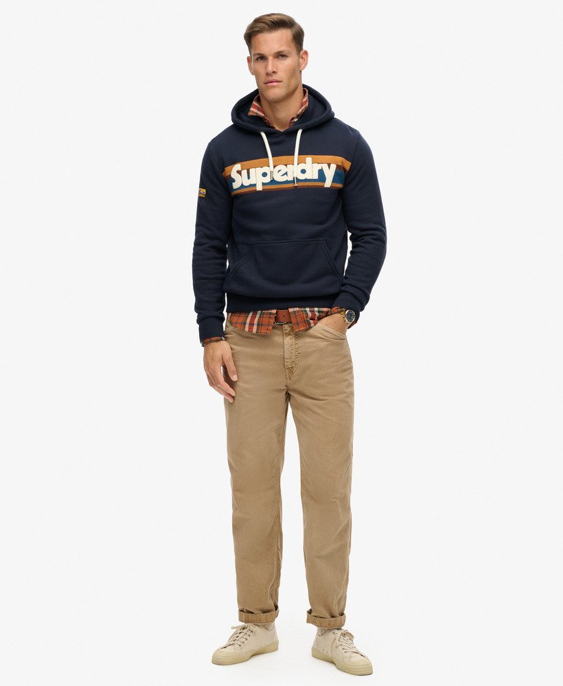 retro hoodie met streeplogo in eclipse navy