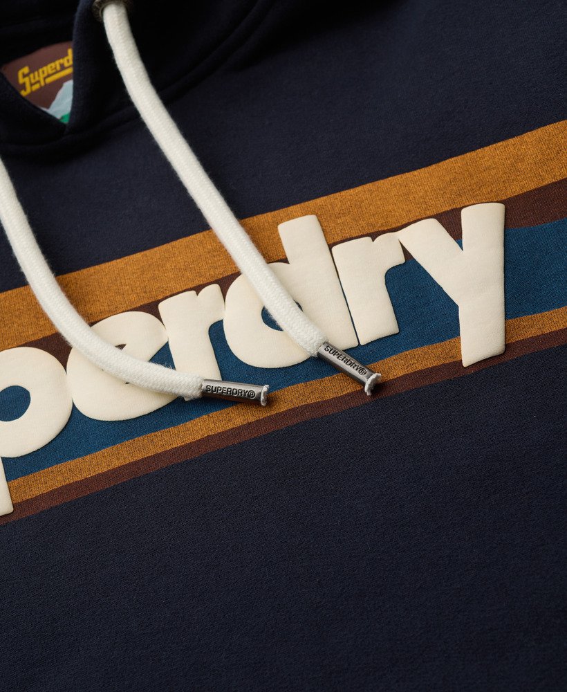retro hoodie met streeplogo in eclipse navy