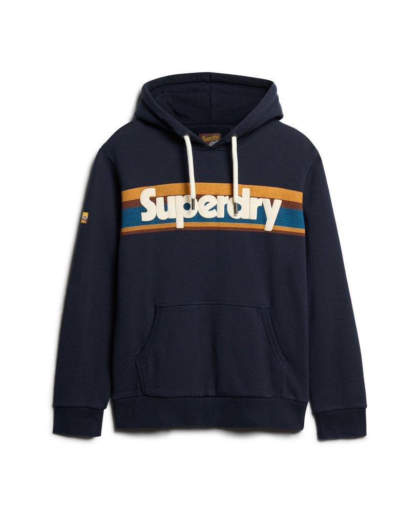 retro hoodie met streeplogo in eclipse navy