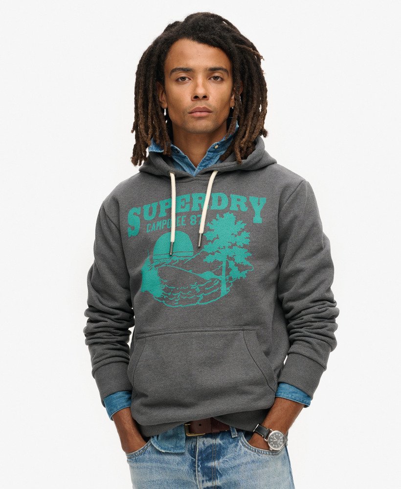 outdoor graphic hoodie in granite grey marl