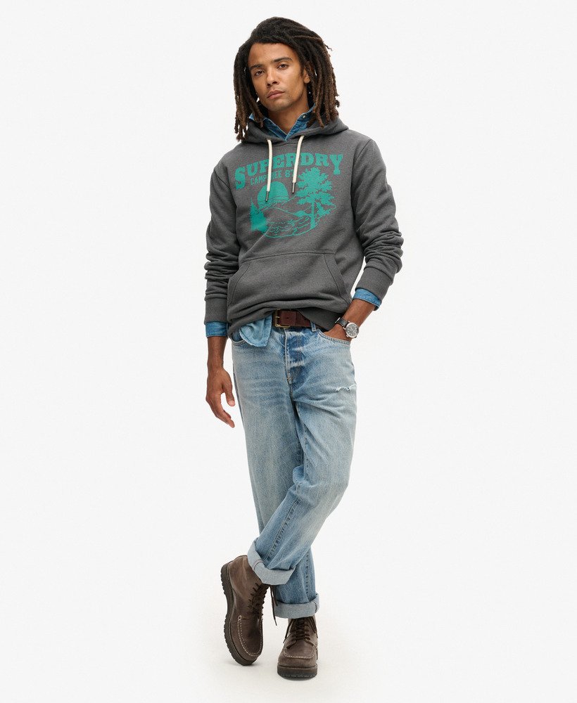 outdoor graphic hoodie in granite grey marl