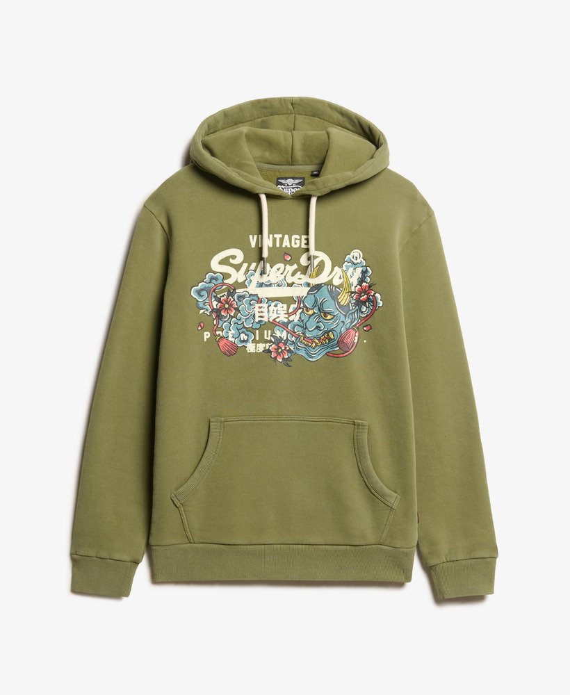 hoodie met tokyo vintage logo in zacht mosgroen.