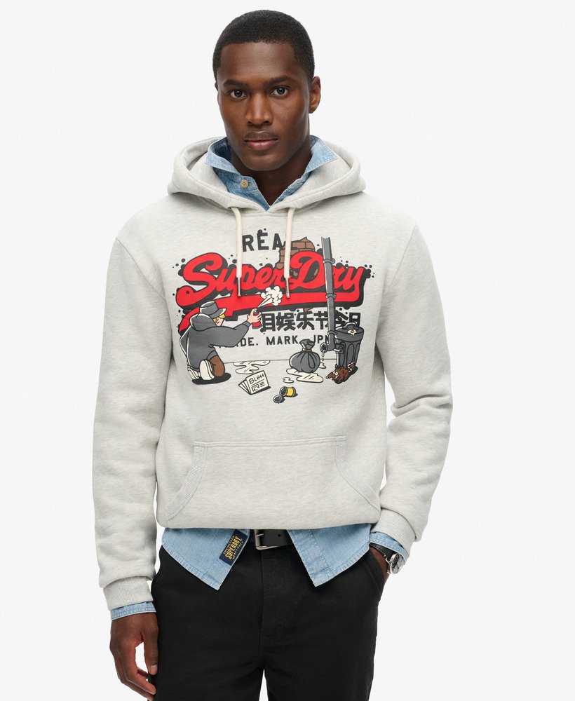 new york vintage logo graphic hoodie in glacier grey marl
