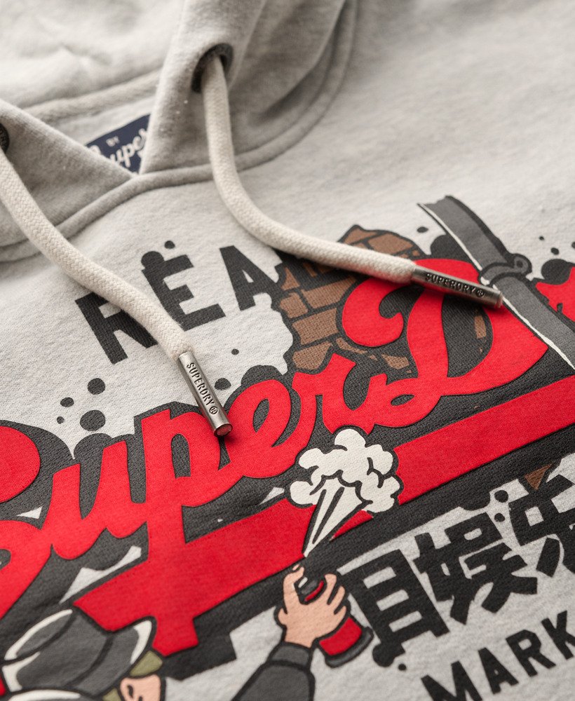 new york vintage logo graphic hoodie in glacier grey marl