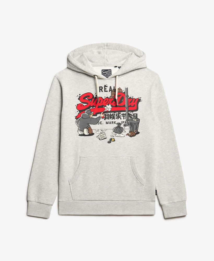 new york vintage logo graphic hoodie in glacier grey marl