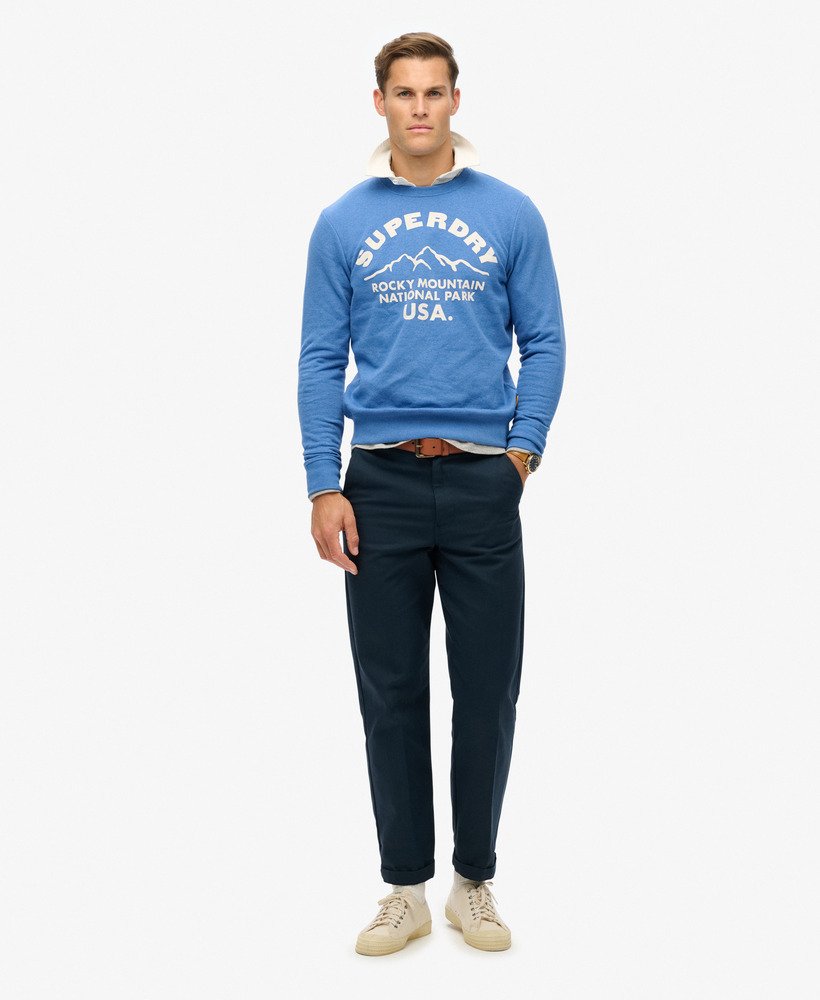 outdoors graphic crew sweatshirt in ocean blue marl