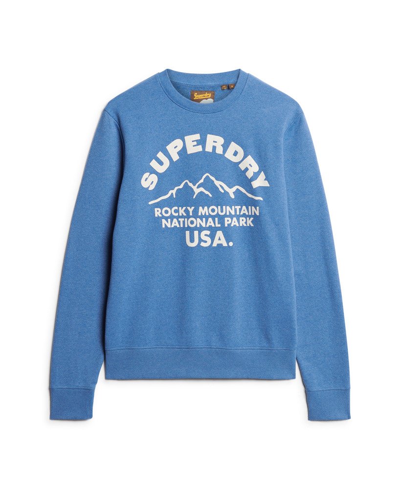 outdoors graphic crew sweatshirt in ocean blue marl
