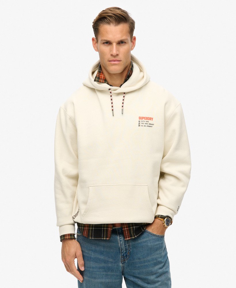 utility sport logo loose hoodie in nordic bone grey