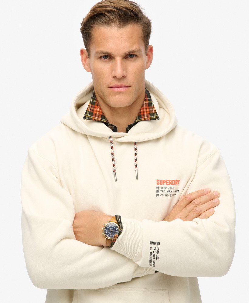 utility sport logo loose hoodie in nordic bone grey