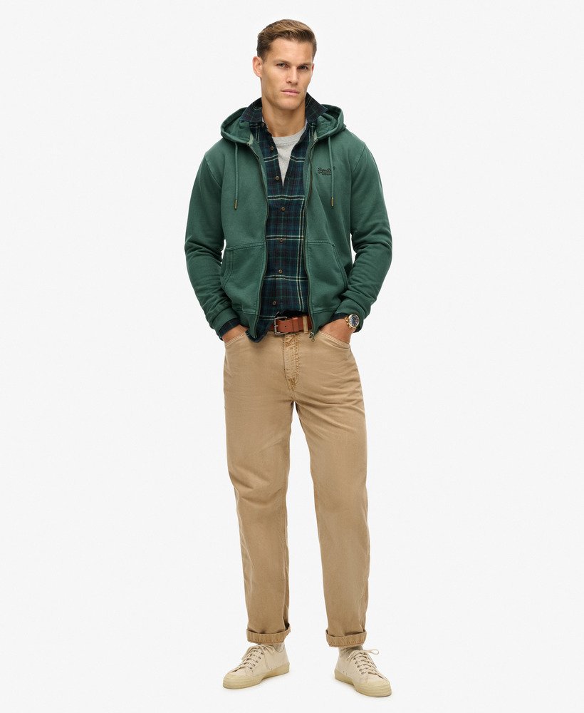 essential logo washed zip hoodie in forest green