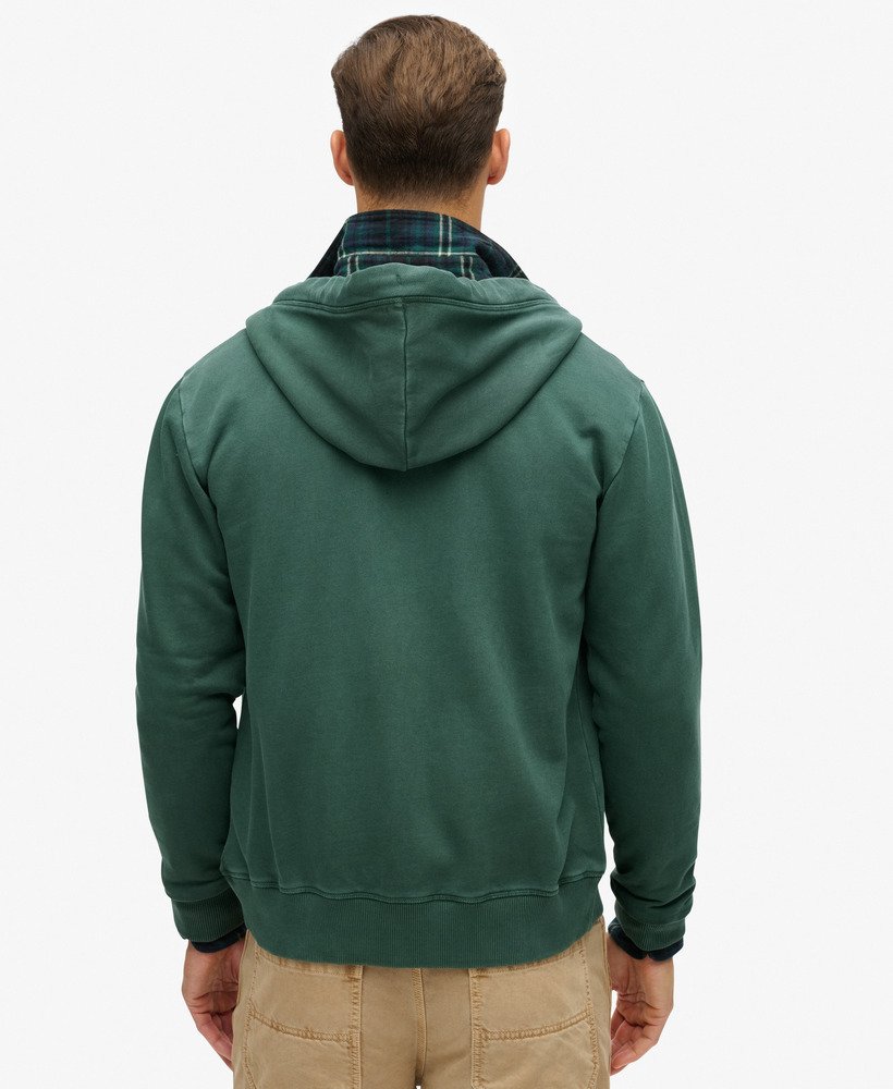 essential logo washed zip hoodie in forest green