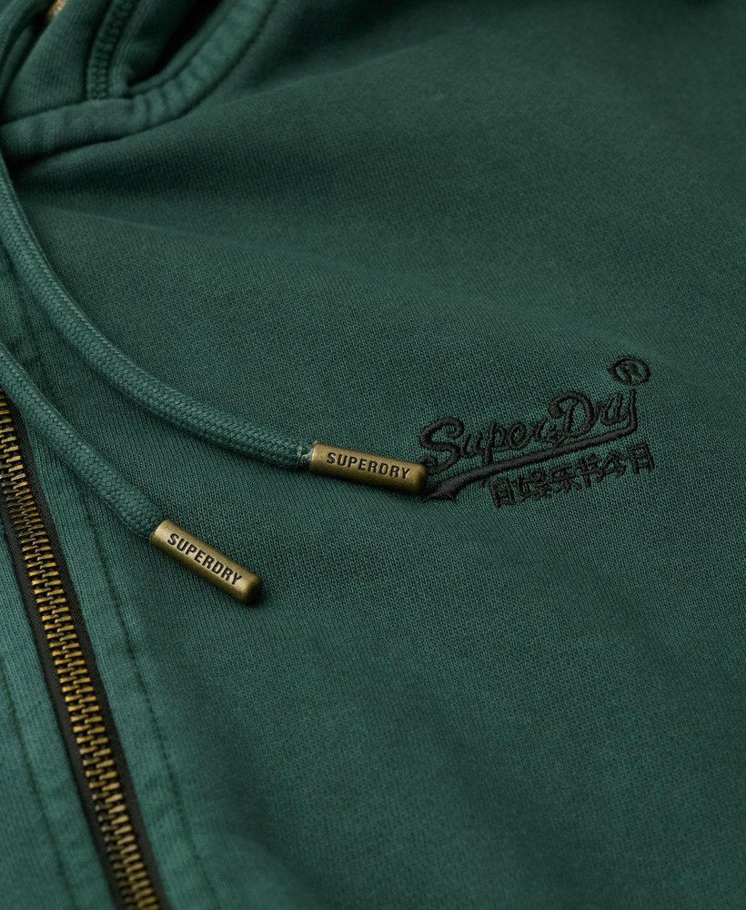 essential logo washed zip hoodie in forest green