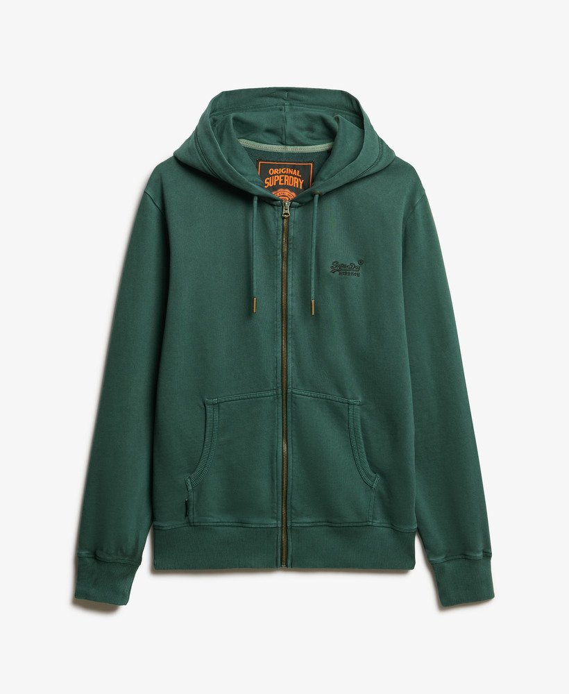 essential logo washed zip hoodie in forest green