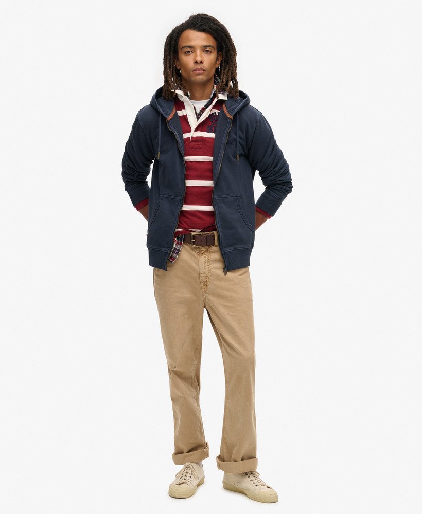 essential logo washed zip hoodie in eclipse navy