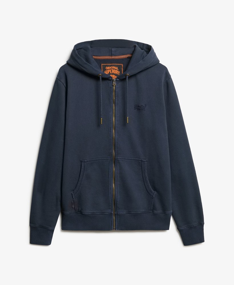 essential logo washed zip hoodie in eclipse navy