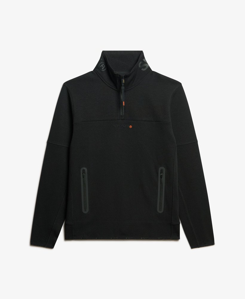 tech logo loose half zip in zwart